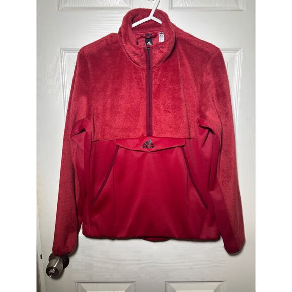 Adidas Women's Sweatshirt Red Pullover half zip frontpockets size Small FN2919 - Picture 2 of 8